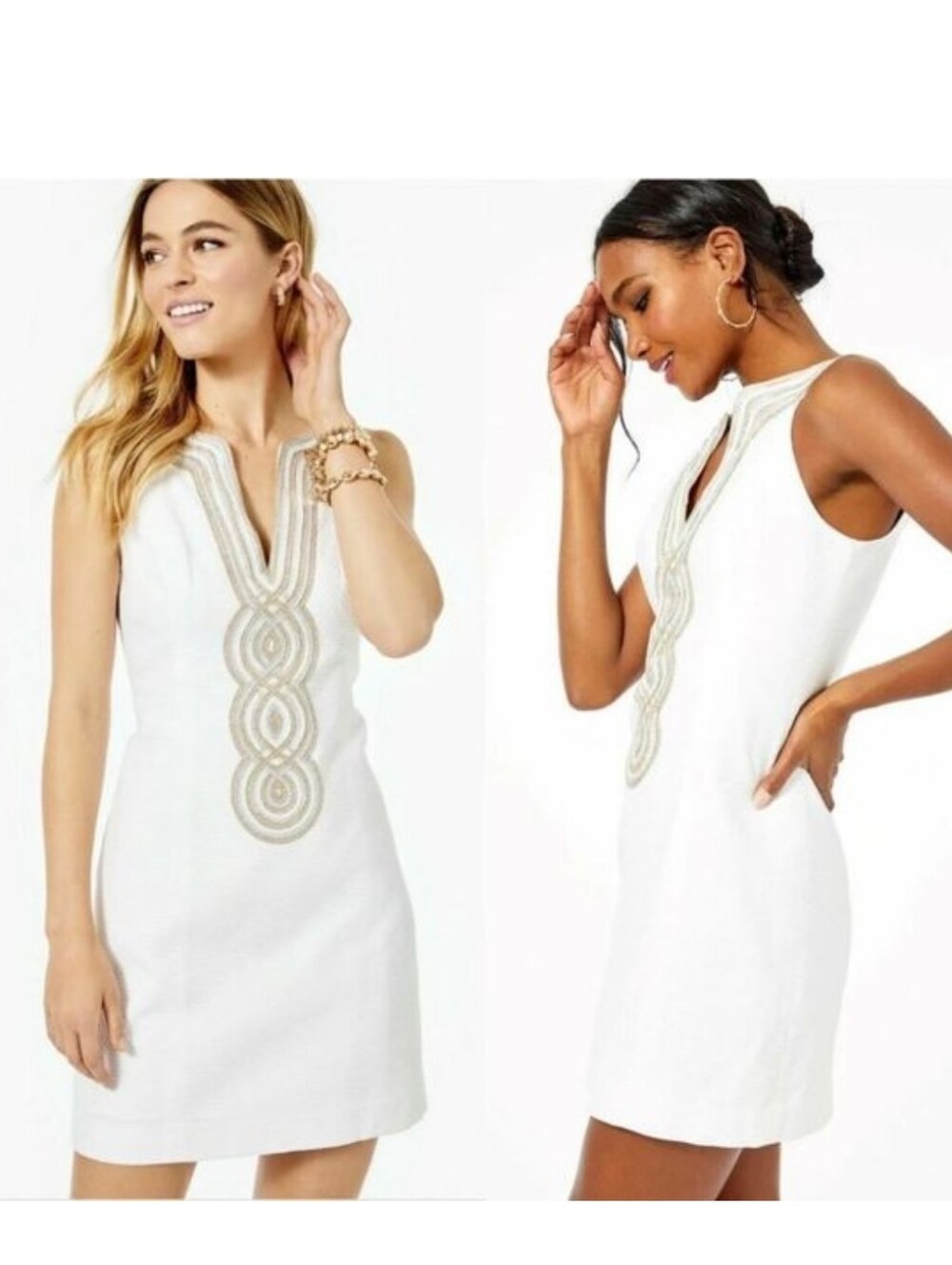 Lilly Pulitzer Valli Shift Dress White Gold Silver Soutache Size 6